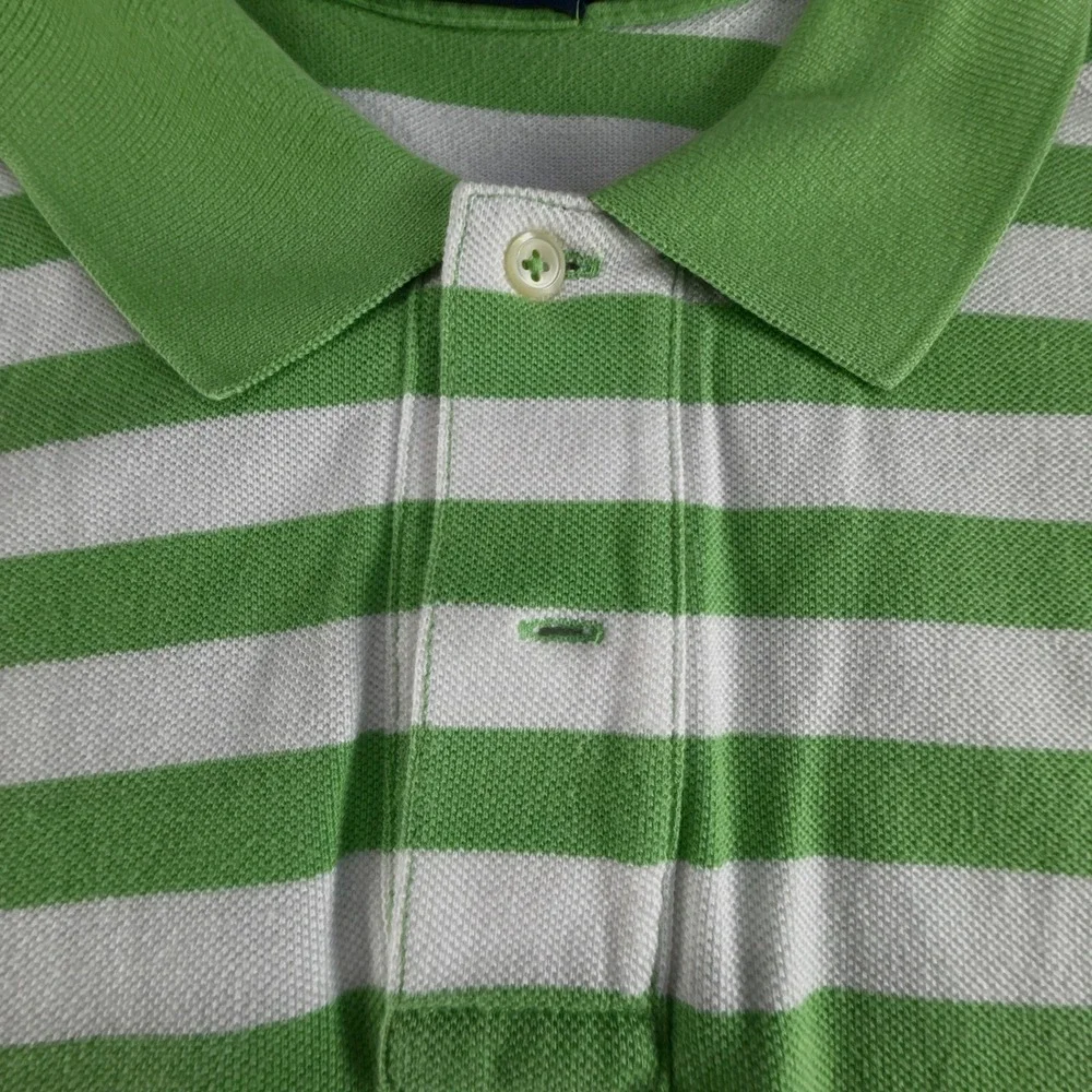 Polo Ralph Lauren Mens Green White Striped Short Sleeve Polo Shirt Large Logo